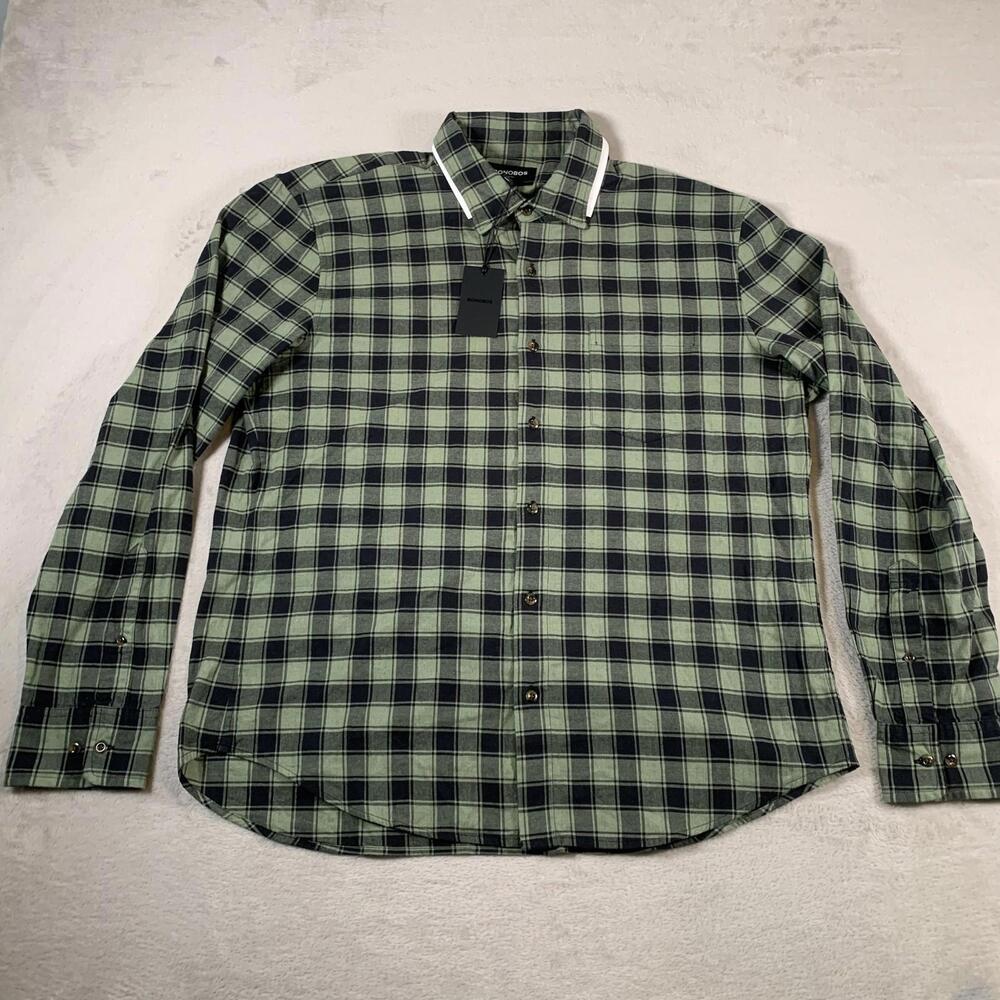Bonobos Shirt‎ Mens Size 2XL Olive Black Plaid Stretch Slim Fit Button Down NEW